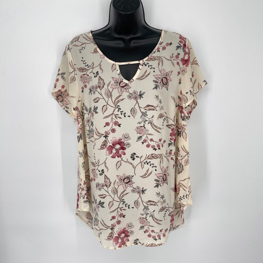 Torrid Women's Lightweight Semi-Sheer Floral Top 00 / M Flowy Beige, Pink, Tan